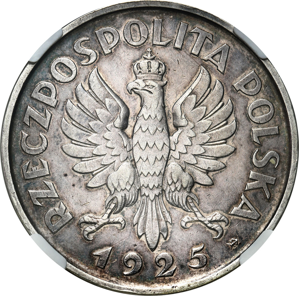 II RP. 5 złotych 1925 Konstytucja 81 perełek NGC XF - RZADKOŚĆ